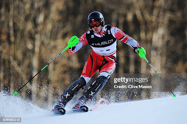 Michal Klusak of Poland skis in the Slalom segment of the Men's Super Combined during the Alpine FIS Ski World Championships on the Gudiberg course...
