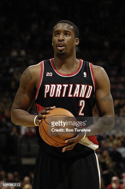 Portland Trail Blazers guard Wesley Matthews shoots a free throw during the game against the Toronto Raptors on February 11, 2011 at the Air Canada...