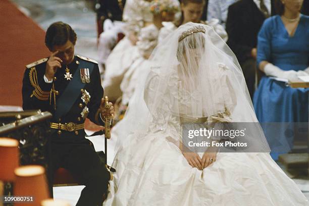 Prince Charles marrying Lady Diana Spencer at St Paul's Cathedral, London, 29th July 1981.