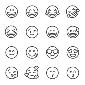 Smiley Face Emoji Vector Line Icon Set. Contains such Icons as Grinning Face, Smiling Face , Savoring Face and more. Expanded Stroke