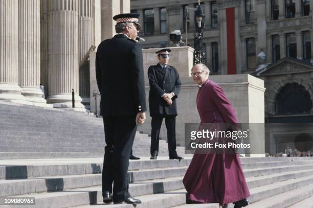 Robert Runcie, The Archbishop of Canterbury, arriving at St Paul's Cathedral where he will be conducting the marriage ceremony of Prince Charles and...