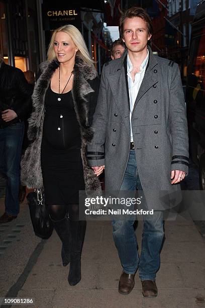 Emma Noble and her fiance Conrad Baker are seen shopping for wedding rings at Tiffany & Co, ahead of their September wedding, on February 14, 2011 in...