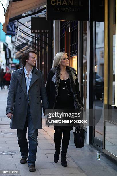 Emma Noble and her fiance Conrad Baker are seen shopping for wedding rings at Tiffany & Co, ahead of their September wedding, on February 14, 2011 in...