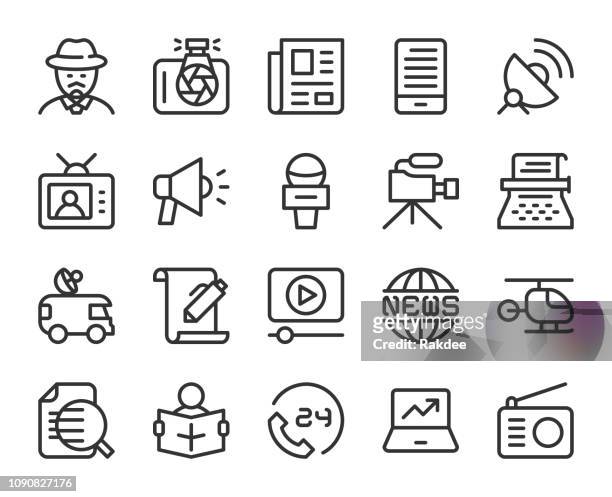 news reporter - line icons - newspaper stock illustrations