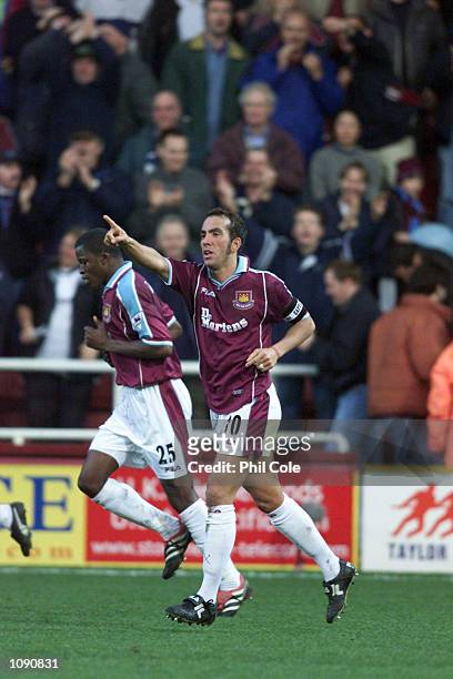 Paolo Di Canio celabrates his goal for West Ham during the Premiership match between West Ham United and Middlesbrough at th Boelyn Ground,London....