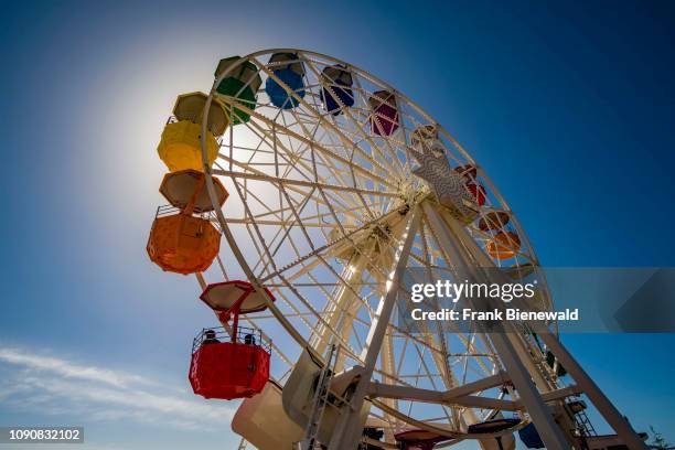 Giant Ferris Wheel in a amusement park high above downtown in Tibidabo.