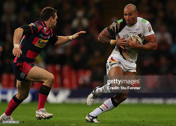 Bulls player Chev Walker in action during the Engage Super League Match between Bradford Bulls and Leeds Rhinos at Millennium Stadium on February 13,...