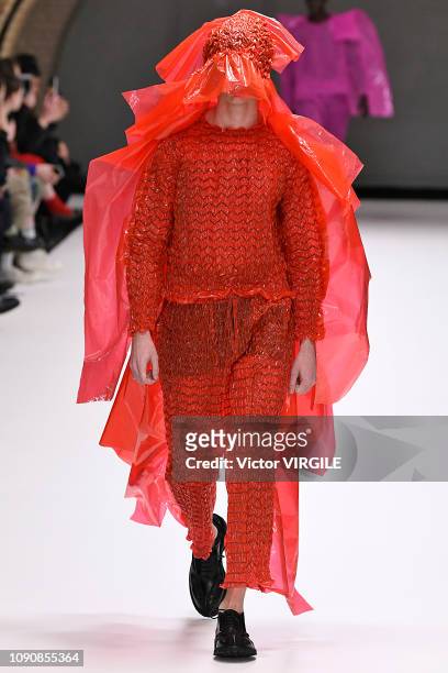 Model walks the runway at the Craig Green Fall/Winter 2019-2020 fashion show during London Fashion Week Men's January 2019 on January 07, 2019 in...
