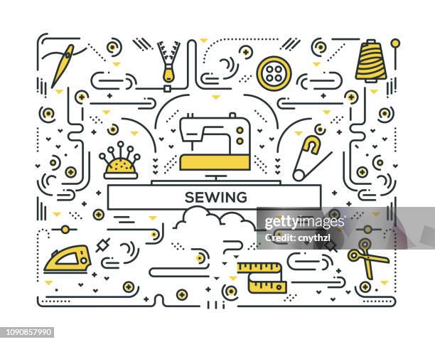 sewing line icons pattern design - ball of wool stock illustrations