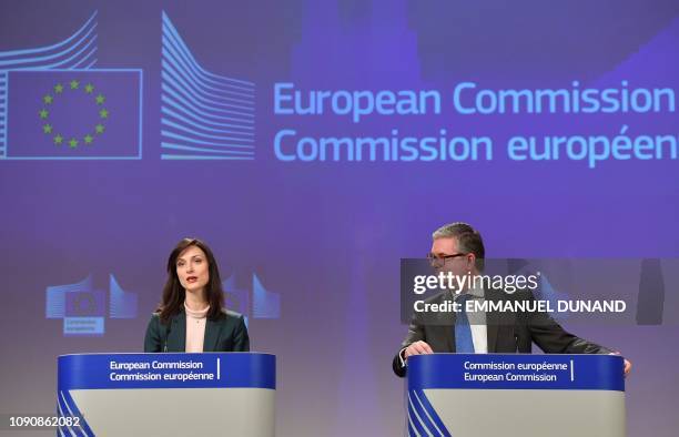 European Commissioners Julian King and Mariya Gabriel hold a press conference on the code of practice signed by online platforms to fight...