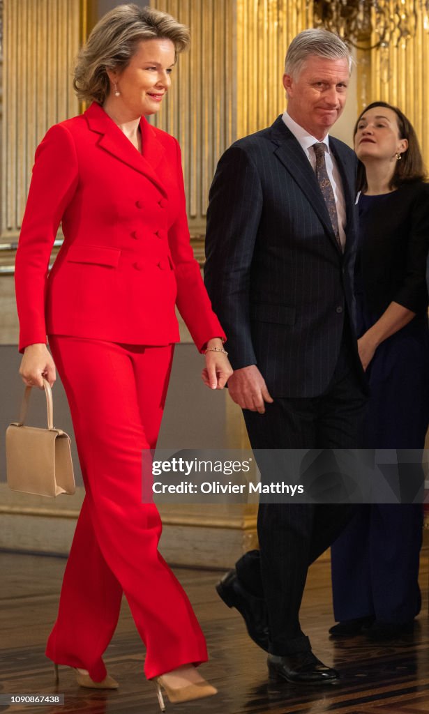 King Philippe Of Belgium And Queen Mathilde Receive Principal Authorities Of The Country At The Royal Palace in Brussels