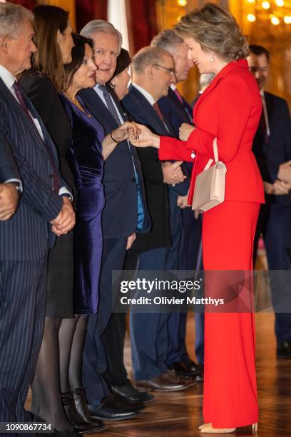 Queen Mathilde welcomes Energy and Environment Minister Marie-Christine Marghem at the reception of principal authorities of the country at the Royal...