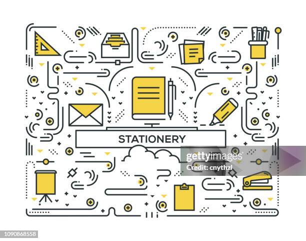 stationery line icons pattern design - paper scissors stock illustrations