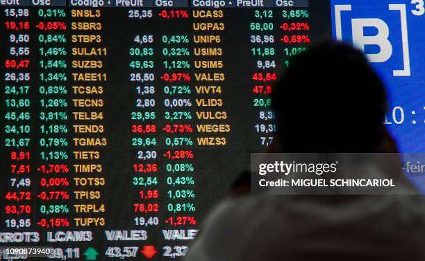 The shares of Brazil's multinational mining company Vale are seen on a screen at Sao Paulo's Stock Exchange headquarters in downtown Sao Paulo,...