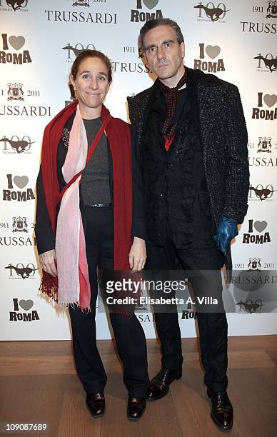 Artists Mirta d'Argenzio and Paolo Canevari attend "I Love Roma" Trussardi 1911 Flagship Store Opening Cocktail Party on February 14, 2011 in Rome,...