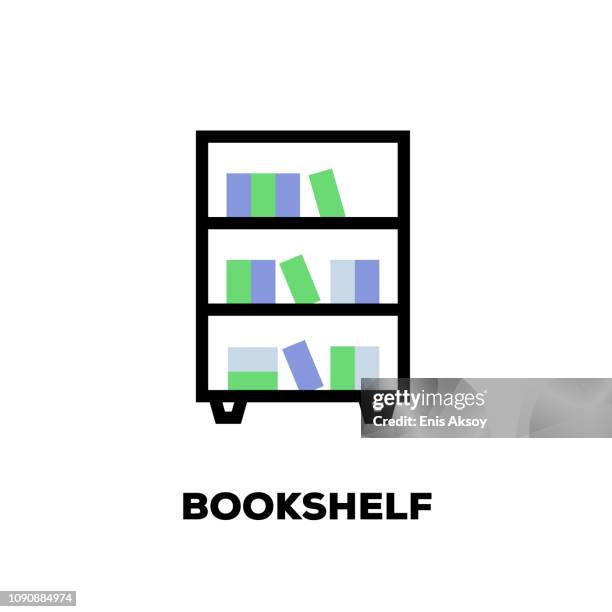 bookshelf line icon - book stack icon stock illustrations