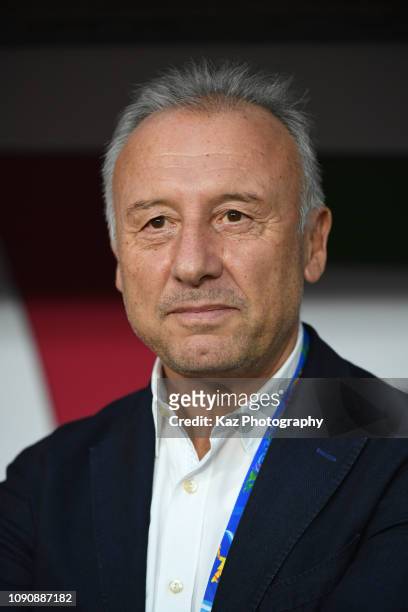 Alberto Zaccheroni, manager of United Arab Emirates during the AFC Asian Cup semi final match between Qatar and United Arab Emirates at Mohammed Bin...