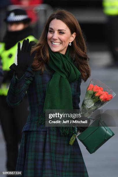 Catherine, Duchess of Cambridge greets members of the public after the official opening of V&A Dundee on January 29, 2019 in Dundee, Scotland.