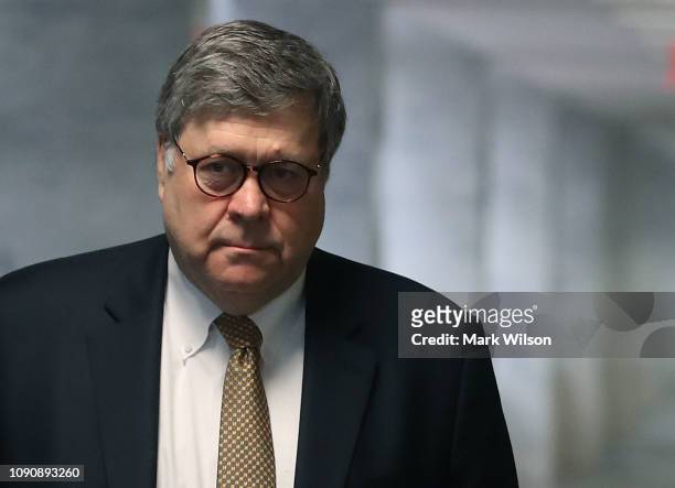 Attorney General nominee William Barr arrives on Capitol Hill for a meeting with Sen. Bill Cassidy , on January 29, 2019 in Washington, DC. Today Mr....