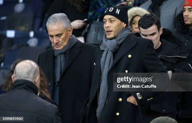 Head coach of Brazil Tite, former PSG player Guillaume Hoarau attend the french Ligue 1 match between Paris Saint-Germain and Stade Rennais FC at...