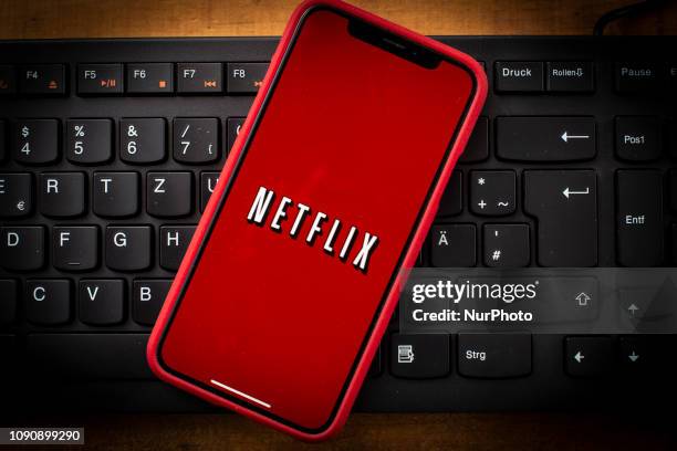 The Netflix logo is seen on a mobile phone in this photo illustration on January 29, 2019. Netflix is one of the top 10 most admired companies in the...