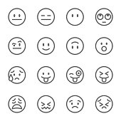 Emoji Avatar Face Vector Line Icon Set. Contains such Icons as Winking Face with Tongue, Confounded Face , Persevering Face and more. Expanded Stroke