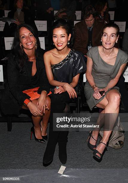 Emma Snowdon Jones, TV Personality Kelly Choi and Jennifer Creel attends the Pamella Roland Fall 2011 fashion show during Mercedes-Benz Fashion Week...