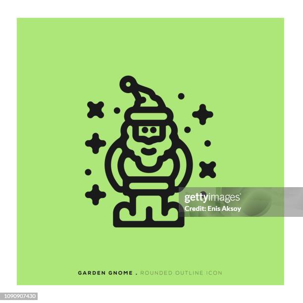 gartenzwerg abgerundete liniensymbol - zwerg stock-grafiken, -clipart, -cartoons und -symbole