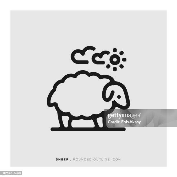 sheep rounded line icon - herd stock illustrations