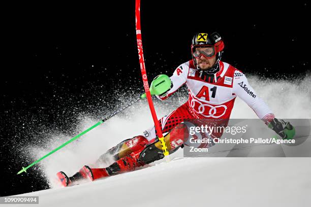 Marcel Hirscher of Austria in action during the Audi FIS Alpine Ski World Cup Men's Slalom on January 29, 2019 in Schladming Austria.