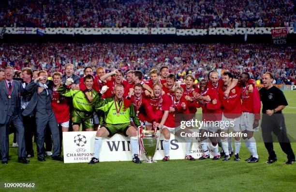 Players of Manchester United celebrates victory during the UEFA Champions league final match between Manchester United and Bayern Munich on May 26,...