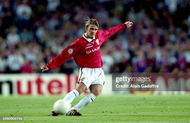 David Beckham of Manchester United during the UEFA Champions league final match between Manchester United and Bayern Munich on May 26, 1999 in Camp...