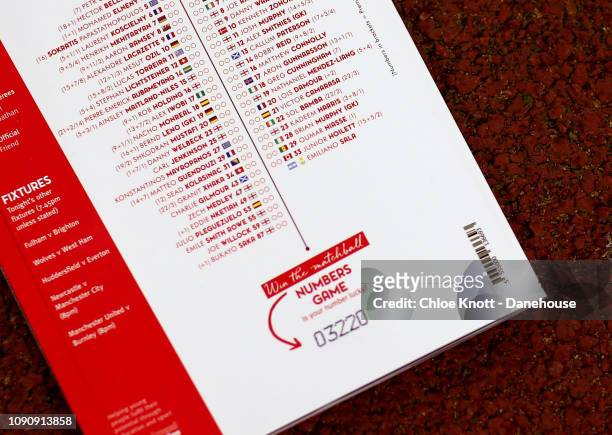 Emiliano Sala's name is printed in the Cardiff City squad listing in the match day program ahead of the Premier League match between Arsenal FC and...