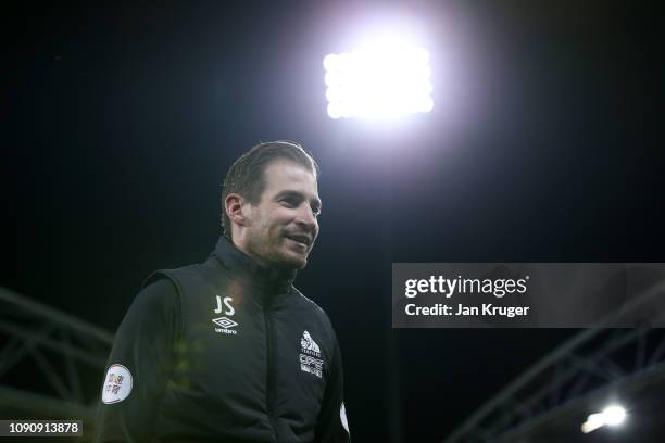 Jan Siewert, Manager of Huddersfield Town looks on prior to the Premier League match between Huddersfield Town and Everton at John Smith's Stadium on...