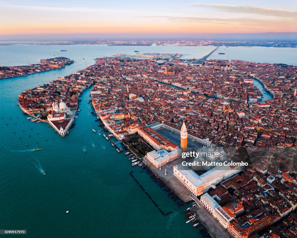 Aerial view of Venice at sunset, Italy