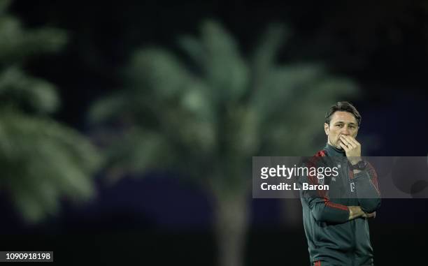 Head coach Niko Kovac looks on during a training session at day four of the Bayern Muenchen training camp at Aspire Academy on January 07, 2019 in...