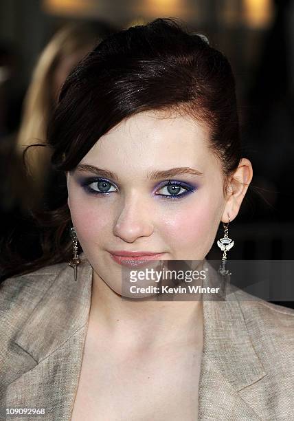 Actress Abigail Breslin arrives at the premiere of Paramount Pictures' "Rango" at the Regency Village Theater on February 14, 2011 in Los Angeles,...