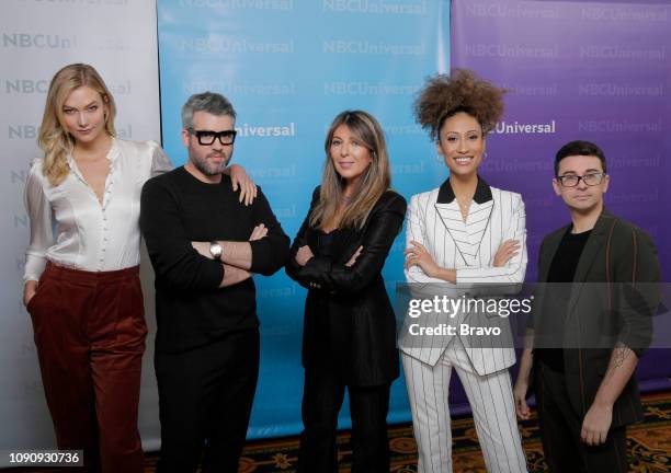 NBCUniversal Press Tour, January 2019 -- Bravo's, "Project Runway" -- Pictured: Karlie Kloss, Host; Brandon Maxwell, Judge; Nina Garcia, Judge;...