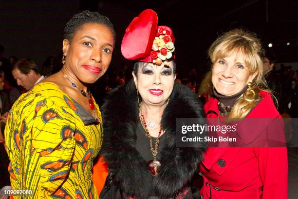 Vevlyn Wright, Roemary Ponzo and Elida Olsen attends the Pamella Roland Fall 2011 fashion show during Mercedes-Benz Fashion Week at The Studio at...