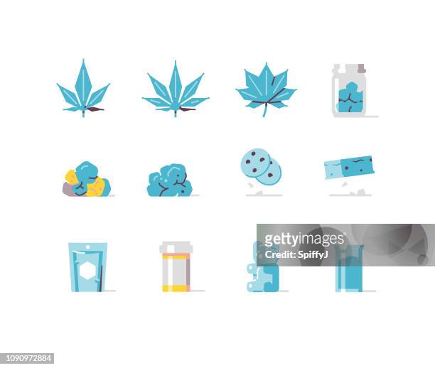 medical marijuana flat icons series - pill pack stock illustrations