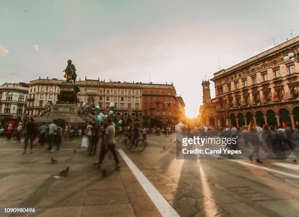 crowded  piazza duomo,milan. - milan square stock pictures, royalty-free photos & images