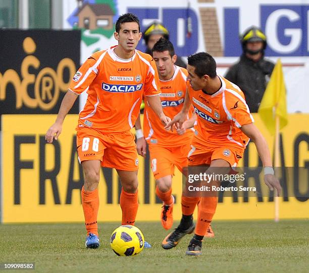Giampiero Pinzi, Mauricio Isla and Alexis Sanchez of Udinese in action during the Serie A match between AC Cesena and Udinese Calcio at Dino Manuzzi...