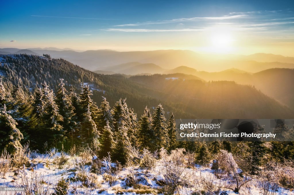Winter view across the Black Forest in southern Germany
