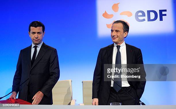 Thomas Piquemal, chief financial officer of Electricite de France SA , left, and Henri Proglio, chief executive officer of Electricite de France SA ,...