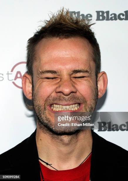Actor Dominic Monaghan jokes around as he arrives at the launch of AG Adriano Goldschmied's "backstAGe presents:" initiative featuring The Black Keys...