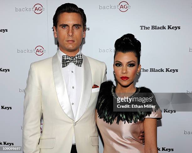 Television personalities Scott Disick and Kourtney Kardashian arrive at the launch of AG Adriano Goldschmied's "backstAGe presents:" initiative...