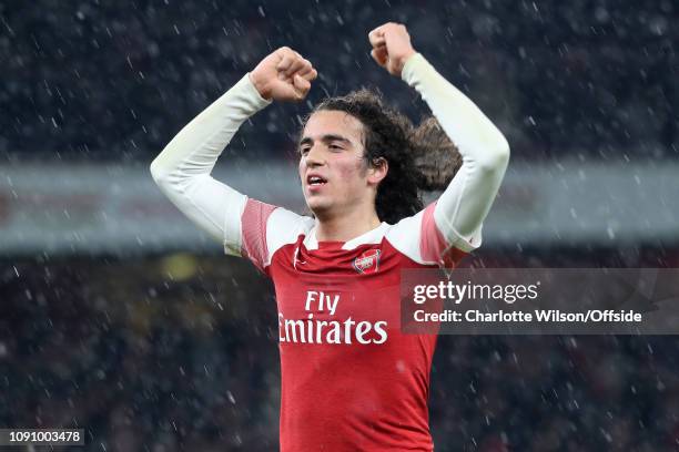 Matteo Guendouzi of Arsenal celebrates their 2nd goal during the Premier League match between Arsenal FC and Cardiff City at Emirates Stadium on...