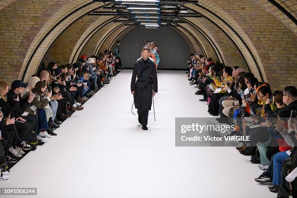 Model walks the runway at the Craig Green Fall/Winter 2019-2020 fashion show during London Fashion Week Men's January 2019 on January 07, 2019 in...