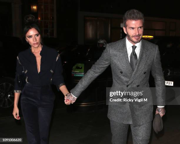 Victoria and David Beckham seen attending GQ Dinner during LFWM January 2019 on January 07, 2019 in London, England.