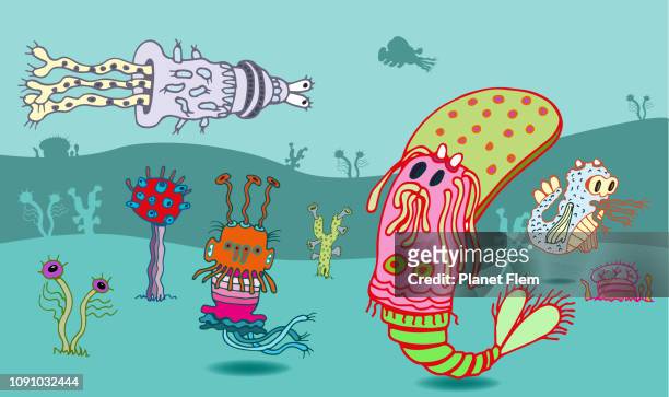 stockillustraties, clipart, cartoons en iconen met diepzee wezens - sea monster